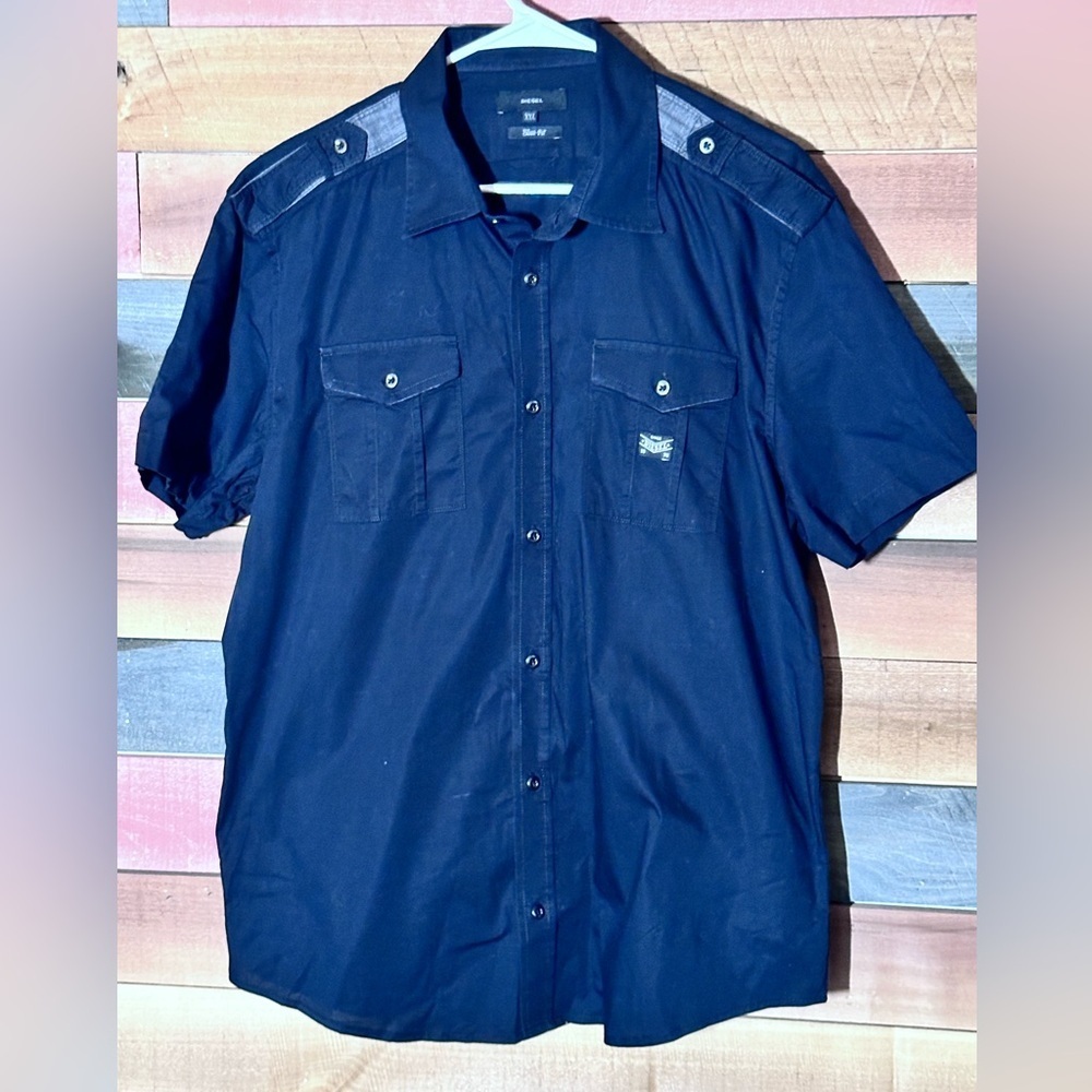 Diesel Navy Short Sleeve Button Down Shirt Vintage